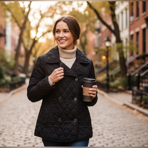 Land’s End Black Quilted Pea Coat | Double Breasted Lightweight Jacket XS (2-4) - Picture 5 of 5